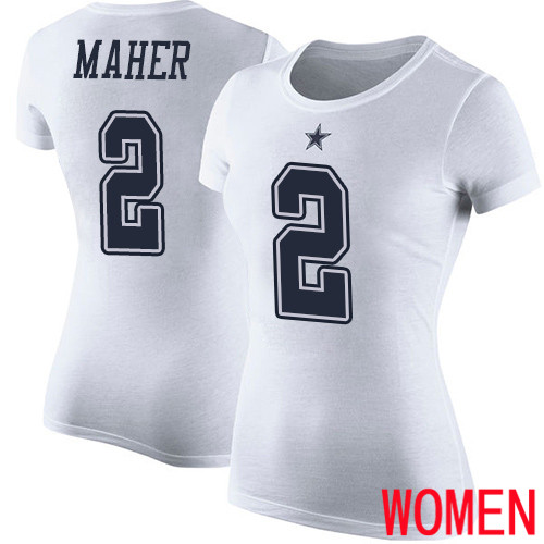 Women Dallas Cowboys White Brett Maher Rush Pride Name and Number #2 Nike NFL T Shirt->women nfl jersey->Women Jersey